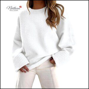 Oversized Chunky Knit Pullover Sweater, Crew Neck Long Sleeve